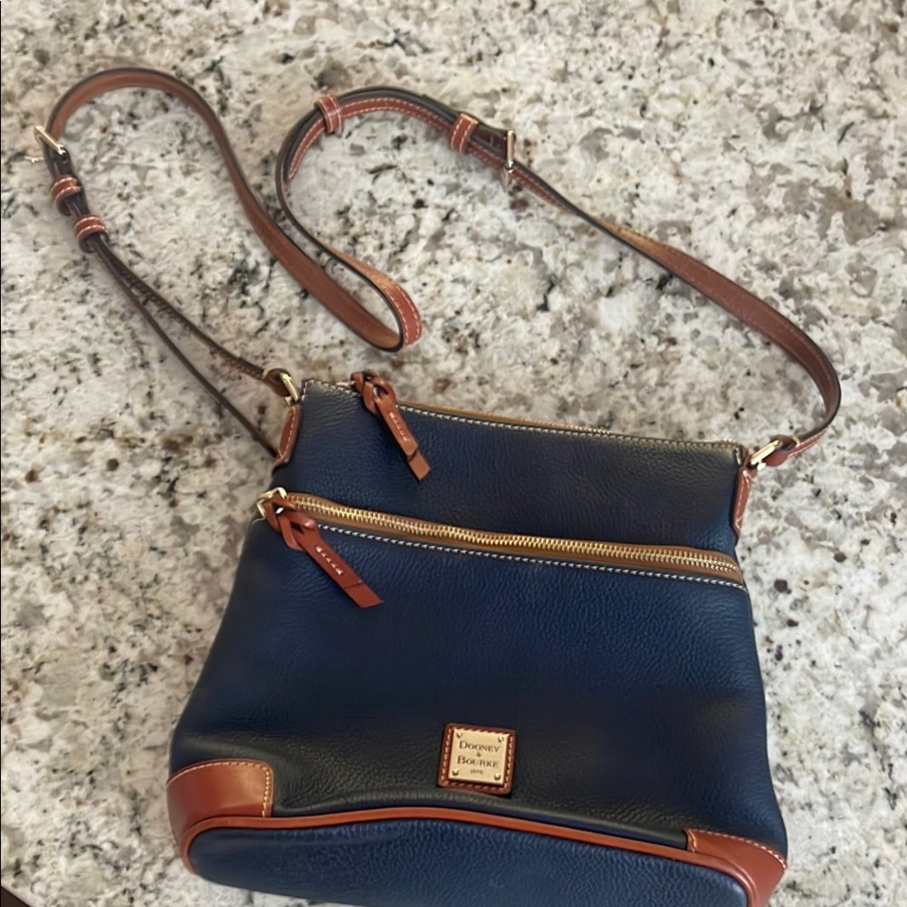 Dooney & Bourke Blue and Brown Crossbody Bag with Adjustable Strap